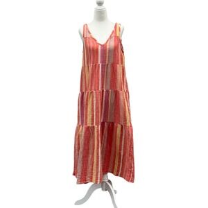 Marine Layer Corrine 100% Cotton Gauze V-Neck Tiered Maxi Dress Small
